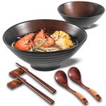 ECLIO Porcelain Ramen Bowl Set of 2-1050ml 35-Oz with Wooden Chopsticks, Spoons & Rests-Japanese Large Ramen Bowl for Noodle Soup Salad Pho Cereal Pasta-Microwave & Dishwasher Safe-Presentable Gift