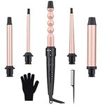 5 in 1 Curling Wand Iron Set - EMOCCI PRO Hair Waver Iron Straightener and Curler 2 in 1 with 5 Interchangeable Ceramic Tourmaline Barrels Heat Resistant Glove Dual Voltage for All Curly and Wavy Hairstyle