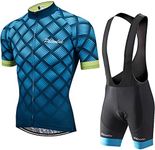 PHTXOLUE Cycling Kit Men Cycling Jersey Set Cycling Bib Shorts Bicycle Jersey Shirts Outfit Uniform Clothes, Black Blue-1, Large