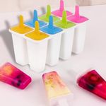 AMBLIC Ice Cream Mould Pop Maker Set of 8,Reusable Homemade Ice Pop Maker Ice Lolly Mould Tray with Stick & 100% Food Grade Popsicle Ice Cream Tray for Kitchen,Children, Kids (Multicolor) (Pack of 1)