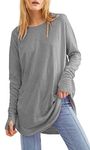 Womens Casual Long Sleeve T Shirts Crewneck Loose Fit Tunic Tops Sweatshirts with Thumb Holes.Grey.XL