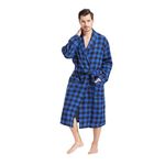 FashGudim Mens Buffalo Plaid Cotton Robe Lightweight Bathrobe Shawl Collar Kimono Sleepwear Loungewear House Robes, Black & Blue, 4X-Large-5X-Large