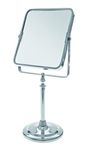 Blue Canyon - Free Standing Square Mirror - Chrome Finish - Rotating - Perfect for Shaving and Applying Makeup - 2x Magnification on One Side - Double Sided Mirror - BA202H