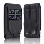 Aprocase Black Upgrade Universal Tactical Molle Mobile Phone Holster Heavy Duty Waterproof Smartphone Waist Bag for iPhone 13 Pro Max Samsung Galaxy S22 S21 4.7''-6.7'' Phone with UK Flag Patch