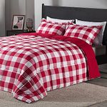 downluxe Lightweight Plaid Comforter Set (King) with 2 Pillow Shams - 3-Piece Set - Red/White Plaid - Down Alternative Reversible Comforter