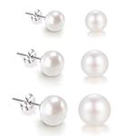 HAISWET 925 Sterling Silver Freshwater Pearl 3,5,7MM Silver Stud Cartilage Earrings Set