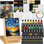 VISWIN 62 Pcs Acrylic Paint Set with Tabletop Sketch Box Easel, Painting Supplies with 24 Colors Acrylic Paints, Stretched Canvas, Panels, Brushes, Palette, Painting Kit for Adults, Beginners, Artists