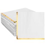 Fulmoon 100 Pack Cocktail Napkins with Gold Foil Edge Disposable Paper Dinner Napkins for Cocktail Beverage Baby Shower Bridal Wedding Birthday Party, 5 x 5 Inches (White)