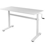 VIVO Height Adjustable 140cm x 61cm Standing Desk, Hand Crank Sit Stand Home Office Workstation with Frame and Table Top, White, DESK-M55TW