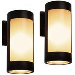 Cerdeco Black Outdoor Wall Lights,Cylinder Stainless Steel Porch Light with Frosted Glass,Modern Outdoor Wall Sconces,2 Pack