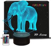 FULLOSUN Elephant 3D Illusion Night Light Touch Table Desk Lamp, with Remote Control 16 Colors Optical USB LED Nightlight, Xmas Holiday Gifts for Man Women Boy Girl