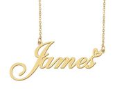 18k Gold Plated James Name Necklace Heart Charm Pendant Stainless Steel Graduation Jewelry for Womens Teens 16"