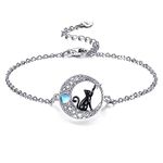 VONALA 925 Sterling Silver Black Cat Bracelet Jewellery for Women Girls (A-Moonstone Cat)