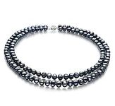 Eliana Black 6-7mm Double Strand A Quality Freshwater 925 Sterling Silver Cultured Pearl Necklace-36 in Opera length