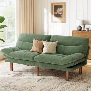 Marsail 74.8" Futon Sofa Bed, Corduroy Convertible Futon Couch with Adjustable Backrest & Armrests, Small Sleeper Sofa Loveseat for Small Apartments, Study Room, Office, Green