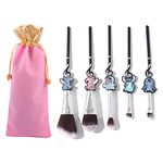 Boyigog 5Pcs Stitch Makeup Brushes with Storage Bag, Stitch Theme Cosmetic Brush for Powder Eyeshadow Blushes Lips Portable Makeup Brush Set, Lovely Stitch Gift for Girl Women