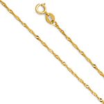 The World Jewelry Center 14k Real Yellow OR White Gold Solid 1mm Singapore Chain Necklace with Spring Ring Clasp, Gold