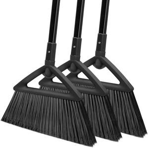 SZJYHQY 3PCS Heavy Duty Angle Broom, Long Pole Brooms for Indoor, Outdoor Sweeping, Kitchen to Courtyard, Black