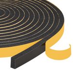 Yotache Weather Stripping Door Seal Strip, 2 Rolls 1/2" W X 1/4" T, Black Foam Seal Tape for Sliding Door Jamb, Front Door Frame Windows Insulation, 26 Ft Length (2 X 13 Ft Each)