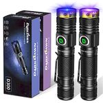 DARKDAWN UV 365nm & 395nm Flashlight Blacklight USB Rechargeable, Woods Lamp Ultraviolet Black Light LED Powerful Portable Mini Detector for Pet Urine Stain, Money, Uranium Glass, Resin Curing, 2 Pack