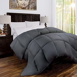 Mandarin Home Luxury 100% Rayon Derived from Comforter with Goose Down Alternative Fill - All Season Hotel Quality Eco-Friendly Comforter - Full/Queen - Gray