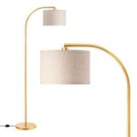 EDISHINE LED Floor Lamp, 63" Standing Lamp with Adjustable Linen Shade, Gold Metal Arc Light Pole, Modern Simple Floor Lamps for Living Room, Lounge, E27 Socket