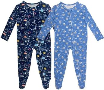 Gaiibbt Baby Romper Unisex, 2pcs Long Sleeve Rayon of Bamboo Footie Sleepwear Baby Boys And Girls Sleeper (The Milky Way+Meow Star Man) 0-3 Months