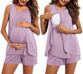 Ekouaer Womens Maternity Pajama Set Sleeveless Sleepwear Soft Lightweight Breastfeeding Pjs Light Purple L