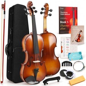 Kmise Teacher Approved 3/4 Size Violin Starter Kit for Adults Beginners Students, High Density Ebony Acoustic Violins, Fiddle Bundle with Case, Bow, Rosin, Strings, Shoulder Rest & Guide