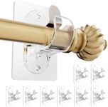 No Drill Curtain Rod Brackets, (8 Pack) Self Adhesive Curtain Rod Holders No Screw Nail-Free, Adjustable Heavy Duty Stick On Curtain Hangers Hooks for 0.5 to 1.3" Dia Rods