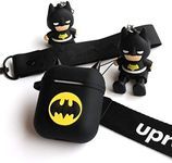 SPEEDYUNI Compatible with Airpods 2 and 1 Charging Case, Cute Cartoon Protective Case Cover with Safety Lanyards, Keychain, & 3D Superhero Figure (Black)