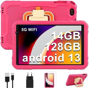 AOCWEI tablet bambini 10 pollici Tablet Android 13 14GB RAM+128GB ROM(512 GB Espandibile) |Octa-Core | FHD IPS | 8000mAh | 5MP + 8MP | 5G WIFI |Tablets con Guscio in EVA a copertura totale, Rosso