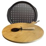 Pizza Oven Accessories Set: Pizza Board, Pizza Cutter Wheel & Pizza Tray for The Perfect Crispy Crust. Pizza Boards for Serving with Handle, on Trend Black Steel Pizza Wheel & Pizza Trays for Oven.