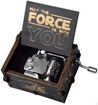 fezlens Wood Music Boxes Star Wars Antique Engraved Wooden Musical Box Gifts for Birthday/Christmas/Valentine's Day/Thanksgiving Days Hand-Operated Present Kid Toys （Black）