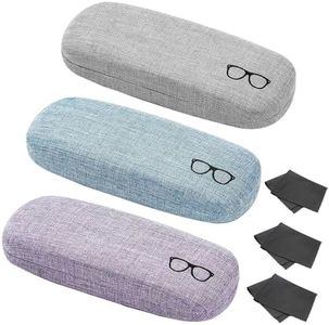 3 Pack Hard Shell Eyeglasses Case, Unisex Portable Glasses Protection Case for Glasses, Linen Fabrics Eyeglasses Case with 3 Eyeglass Cleaning Cloth