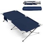 COSTWAY Folding Camping Bed for Adults, 215x106x49cm Extra Wide Outdoor Sleeping Cot with Side Pocket and Carry Bag, Heavy Duty Portable Camp Lounger Bed for Travel Beach Office