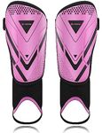 Upgraded Soccer Shin Guards for Kids Youth, CE Certified AirsFish Shin Ankle Guard Sleeves Protection Gear for Boys Girls Soccer Games EVA Cushion Reduce Shocks and Injuries (Medium, Pink)