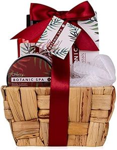 Accentra - set de baño para mujer CHERRY SPA en una cesta de hierbas marinas - set de cuidado de 4 componentes incluido gel de ducha, sales de baño, loción corporal y esponja de red - set de regalo