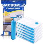 upsimples Vacuum Storage Bags for Clothes with Hand Pump – 5-Pack Space Saver Bags for Travel & Home – Self-Compression Organizer for Blankets, Comforters, Jackets & Sweaters (Vacuum Storage Bags)