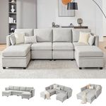 Huatean Home Modular Sectional Sofa, Convertible U Shaped Sofa Couch with Storage, 6 Seat Modular Sectionals Sofa Couch with Chaise for Living Room, Grey, High Supportive & Soft Sponge