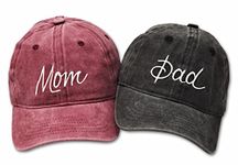 Lionhvf12 Embroidered Mom and Dad Hats Adjustable Distressed Baseball Caps Red Mama Hat Black Daddy Hat 2 Pcs, Medium-Large