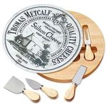 Occasion 360 Rotating Cheese Board Gift Set - Gift Boxed with Round Swivel Glass Top & 4 Specialist Hand Crafted Cheese Knives- Vintage British Design