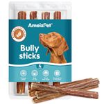 AmeizPet Bully Pizzle Stick For Dogs & Puppies 4 Pcs, Long Lasting Dog Beef Meat Sticks, Natural Dental Bully Sticks Dog Chew Treats For Training, 12cm (4.7")