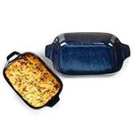 PARMEDU Ceramic Baking Dish Set: Ceramic Bakeware Set of 2pcs - Porcelain Rectangular Casserole Dishes Lasagna Pans with Handles for Cooking, Food Serving, Dishwasher Oven Safe, Dark Blue