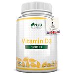 Vitamin D 1000iu - 365 Softgels Capsules - 1 a Day - 1 Year Supply - High Strength Vitamin D Supplement - Cholecalciferol VIT D3 - Made in The UK - Nu U Nutrition