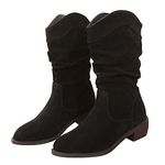 Cowboy Boots Women Low Heel Wide Fit Ladies Suede Below Mid Calf Western Booties Girls Dancing Biker Boot UK Size (006 Black, Adult, Women, 6, Numeric, UK Footwear Size System, Medium)