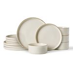 Richmount Star Dinnerware Set, Plates and Bowls Sets for 4 (12pcs), Ribbed Stoneware Dishes - Chip & Scratch Resistant, Microwave & Dishwasher Safe Tableware, White
