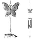 Butterfly Decor - Filigree Butterfly Design with Metal Ball - Windchimes for the Garden - Patio Decor - Butterfly Memorial Gifts - 30 Inch long