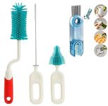 Baby Bottle Cleaning Brushes Set for Baby Milk Bottle Nipple Straw, Silicone Bristle Baby Bottle Cleaner Brush with Lid Cleaning Brush for 360° Movable Easy Cleaning Brush
