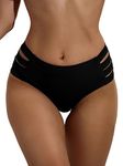 GORGLITTER Women's Cut Out Bikini Swimsuit Bottom High Waist Swim Hipster Panty Black L